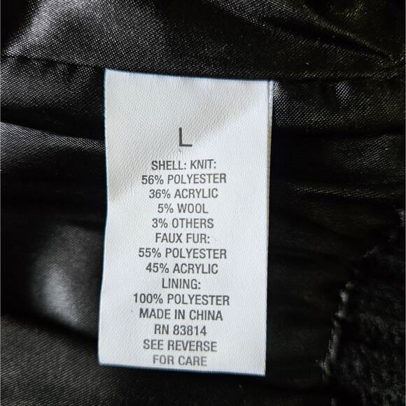 Roz & Ali Vest Black Faux Fur and Ribbed Knit Full Zip Sleeveless Jacket Large - Picture 16 of 16